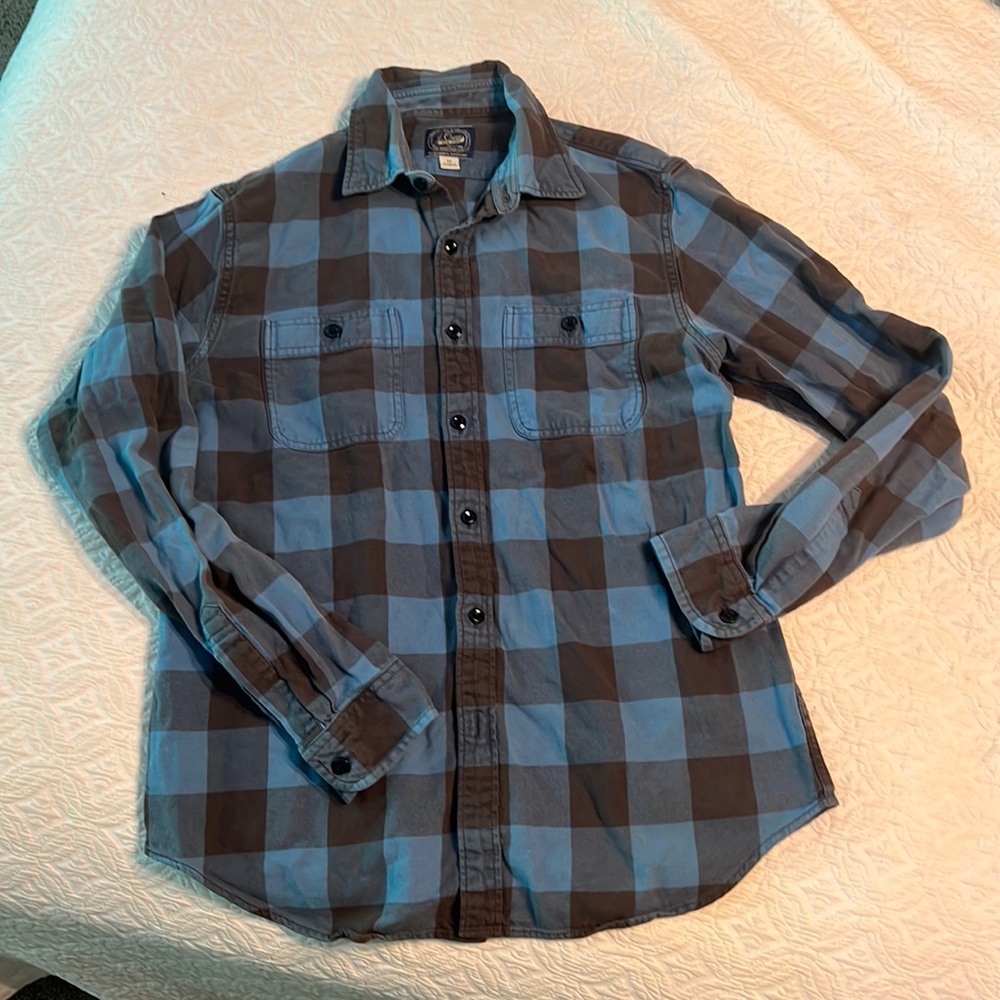 J Crew New York Blue Buffalo Plaid button up shirt.
